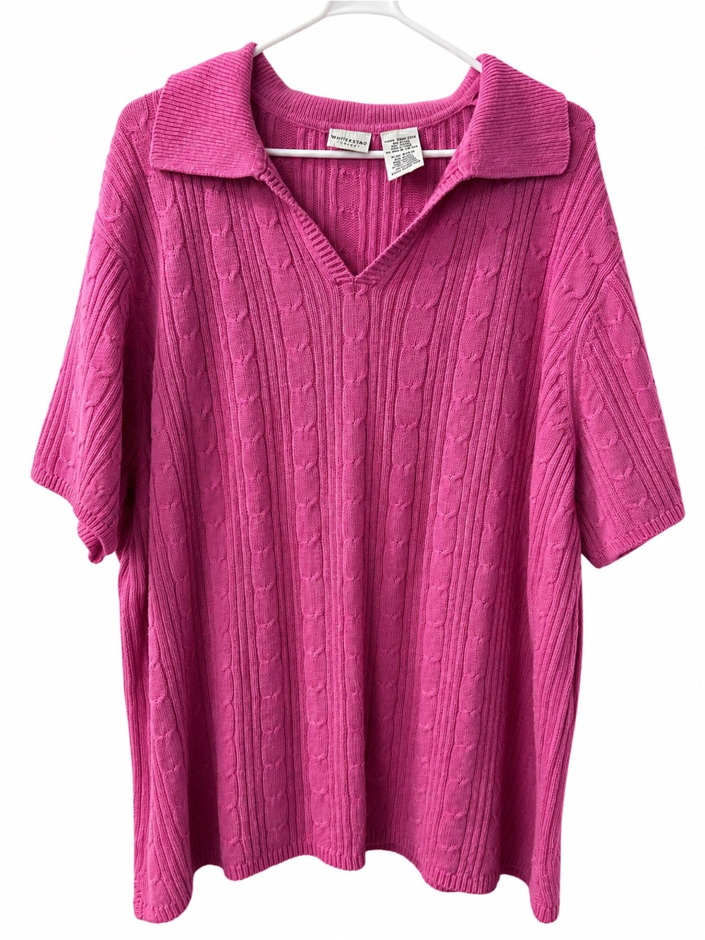White Stag Women’s 22W/24W Pink Cable Knit Short Sleeve V Neck Sweater